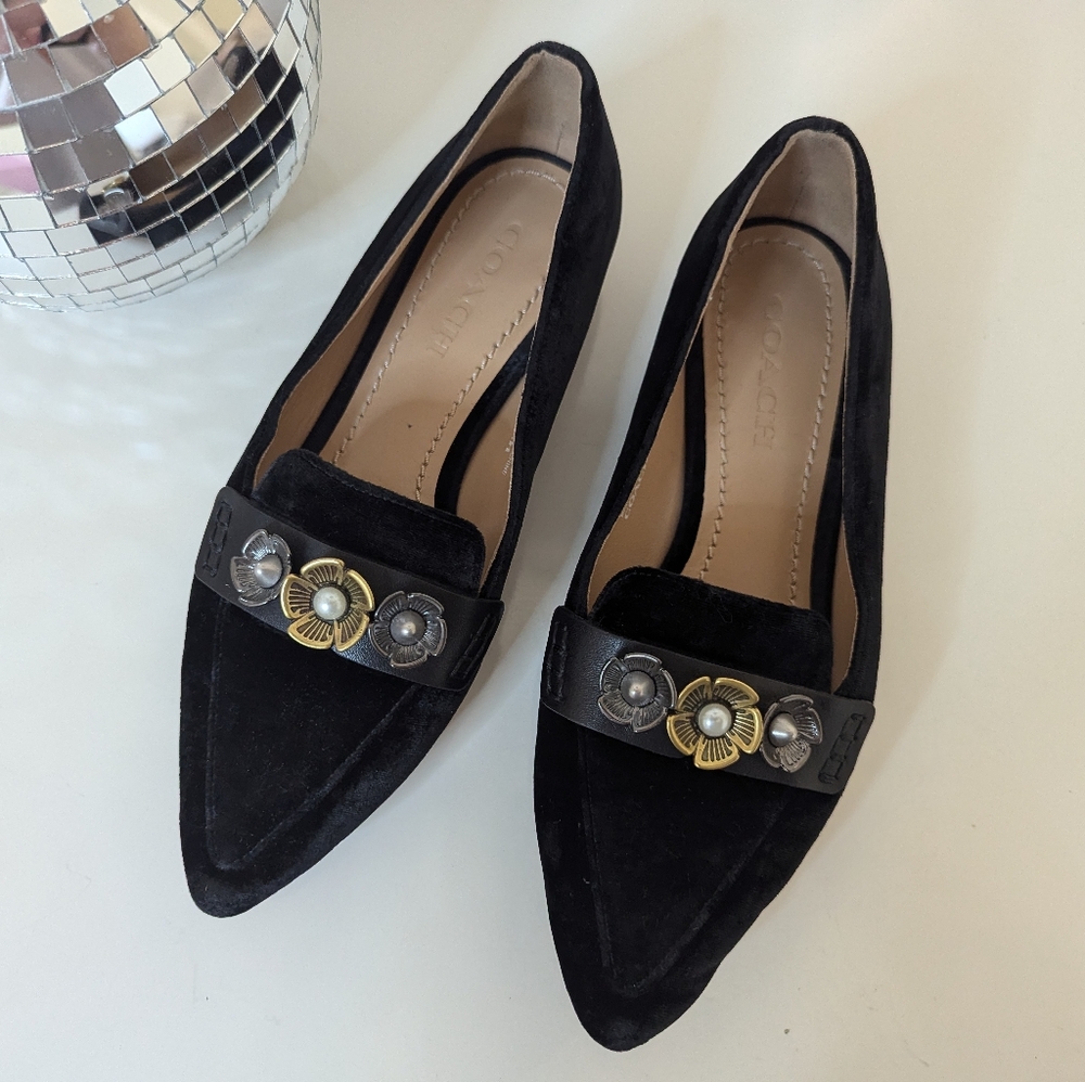 Coach Nova Loafer Black Suede Flowers